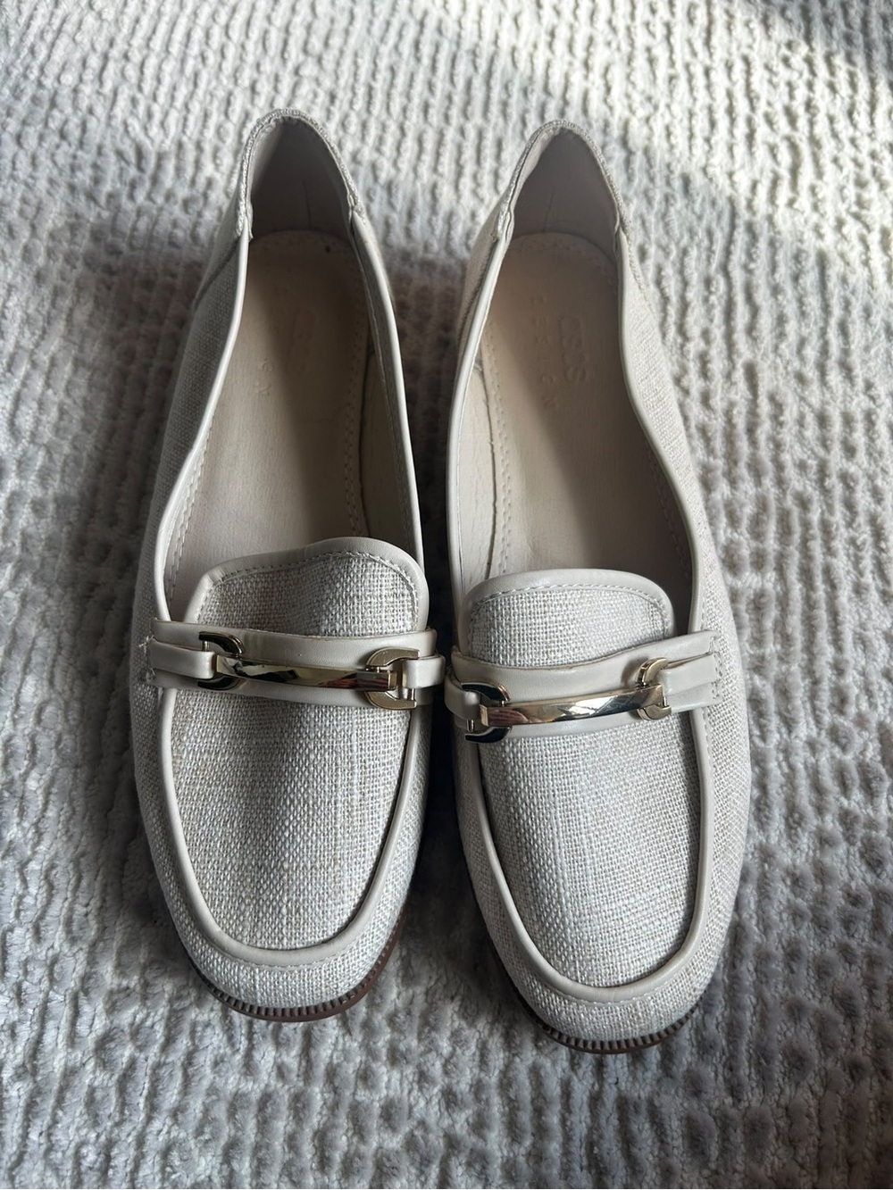Women's Cream Loafers with Gold Accent